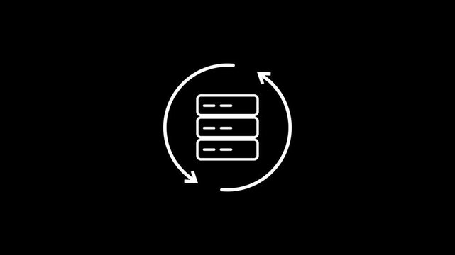 Database Server Sync Line Icon Animation. Line animation of server rack with sync arrows for cloud backup.