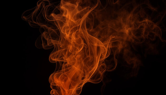 Abstract dark orange fire and smoke flame wisp on black background