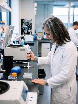 Laboratory manager pipetting a microtiter plate over the shoulder