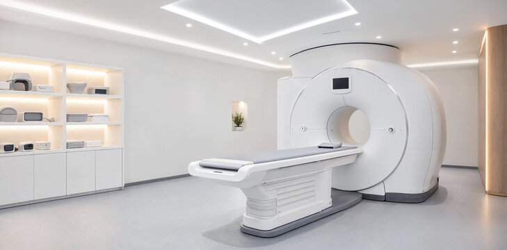 Modern medical ct scanner machine in a bright sterile hospital diagnostic imaging room with high tech health care hospital diagnostic healthcare radiology technology laboratory clinical