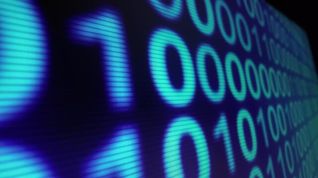 Glowing binary code sequence digital background blue digit stream representing