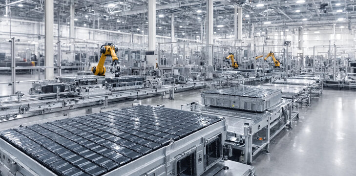 Automated production facility with robotic arms on an industrial assembly line robotics automation manufacturing industrial assembly production technology engineering machinery