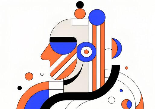 Abstract geometric portrait of a man profile made with colorful shapes and circles