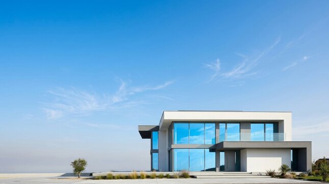 Modern Luxury House Exterior Architecture with Glass Facade.
