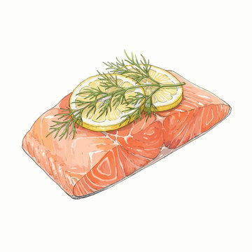 Raw fish fillet with lemon and dill flat lay for seafood cooking blogs and fresh ingredient recipe presentations