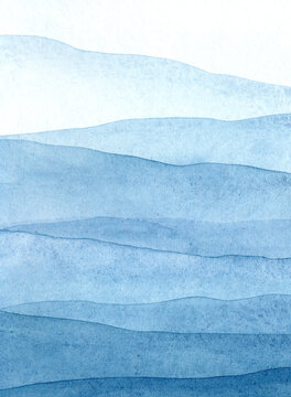 Abstract blue watercolor mountain landscape background