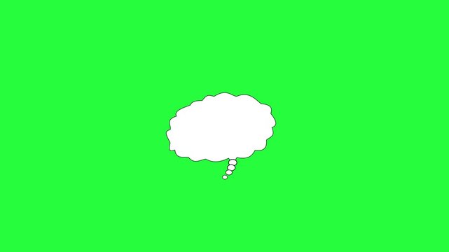 Animated white speech bubble cloud shape appearing on green screen background for communication ideas