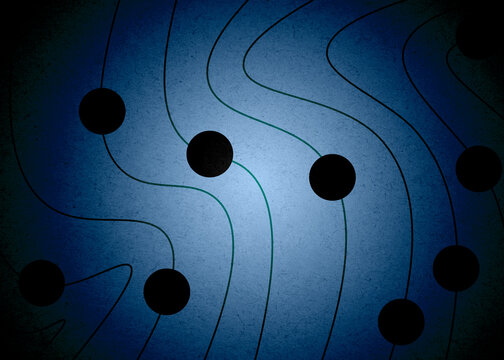 Abstract blue digital network connection with node and wave