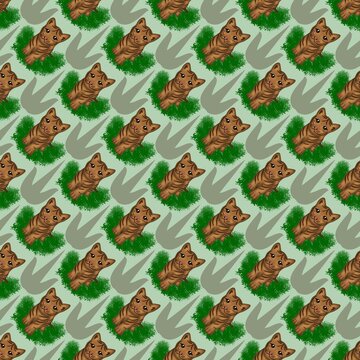 Hand drawn Baby tiger in forest seamless pattern for kids fabric 