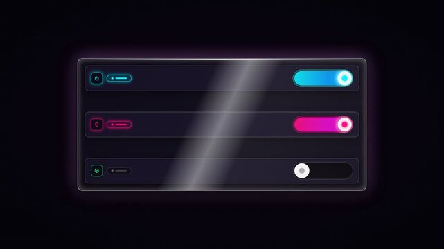 Futuristic Glass Toggle Switch ON OFF - Neon Status Pills HUD Element Loop
