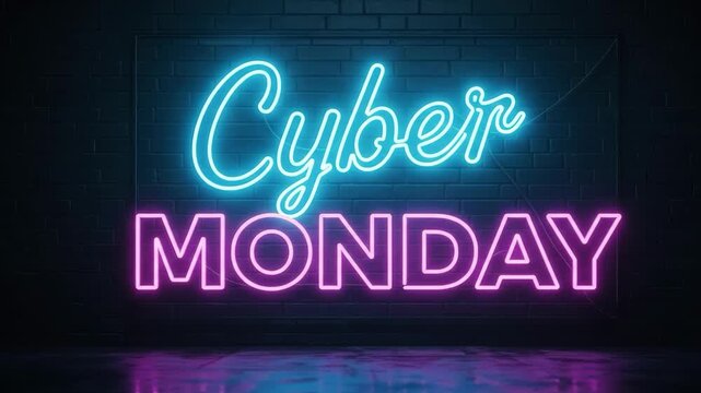 Cyber monday neon sign on brick wall