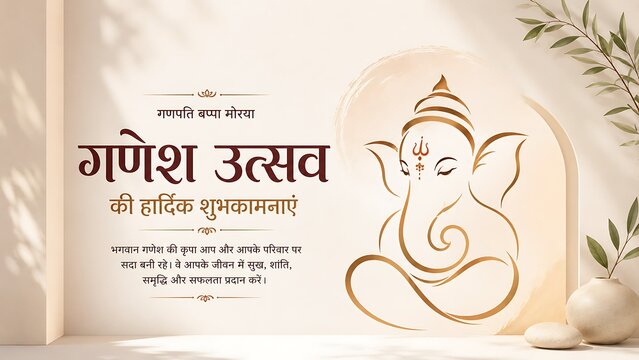 Modern Minimal Lord Ganesha Illustration with Hindi Ganesh Utsav Greeting Background