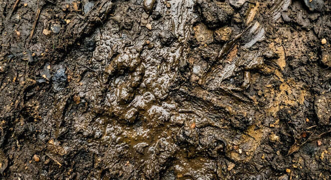 Texture de terre boueuse et humide gorg&eacute;e d'eau en plan rapproch&eacute;
