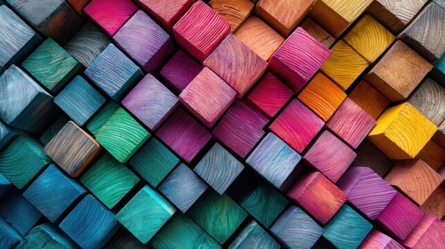 Colorful wood blocks forming a vibrant geometric design