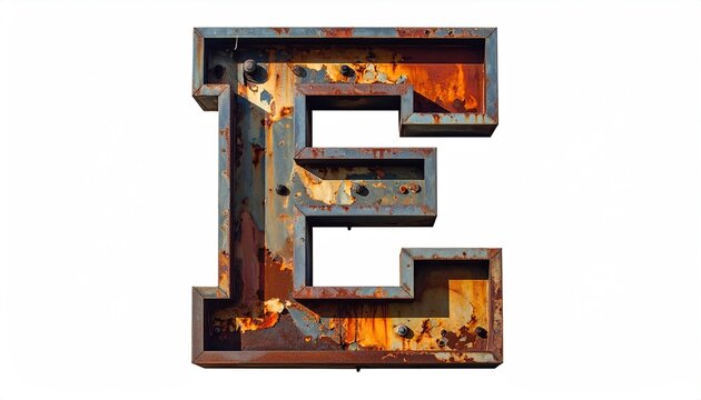 Rusty Metal Letter E Surfaces with Weathered Texture