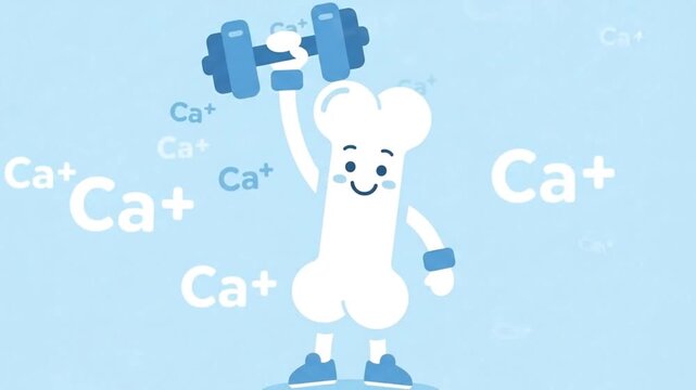 Cute Bone Character Lifting Dumbbell with Calcium Symbol Flat Vector Health