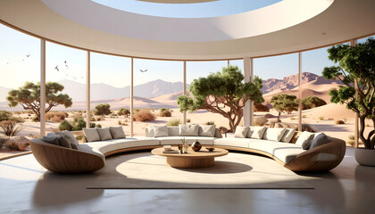 Fototapeta premium Modern Living Room with Panoramic Desert View