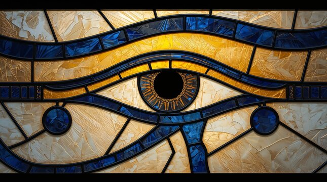 Eye of Horus stained glass mosaic ancient Egyptian symbol gold blue concept