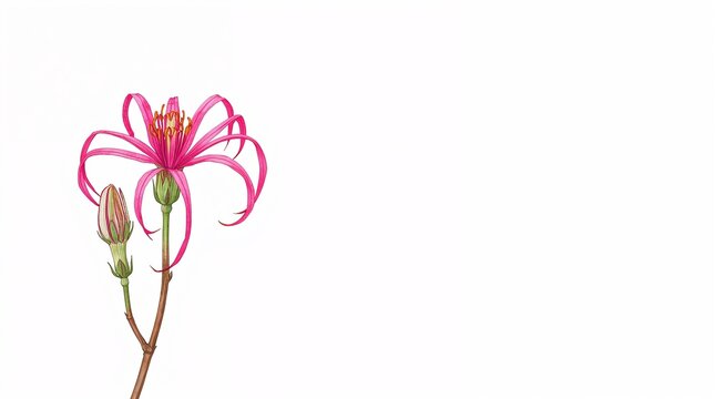 Nerine Flower with Buds Watercolor Botanical Illustration on White Background
