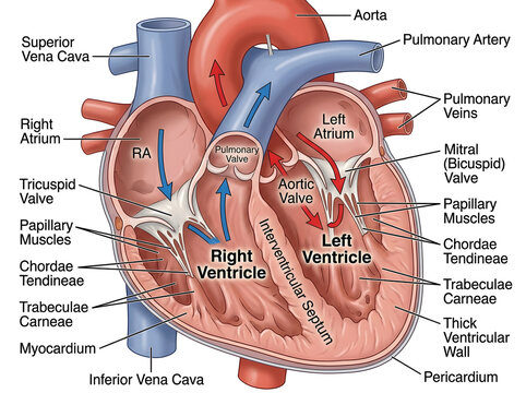 Human heart anatomy diagram with labels