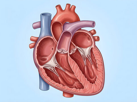 Human heart anatomy illustration with chambers visible