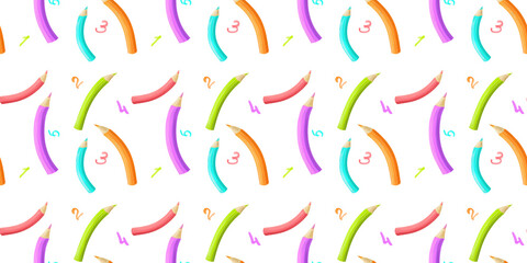 Fototapeta premium Seamless pattern with a colored pencil design on a transparent rectangular background.