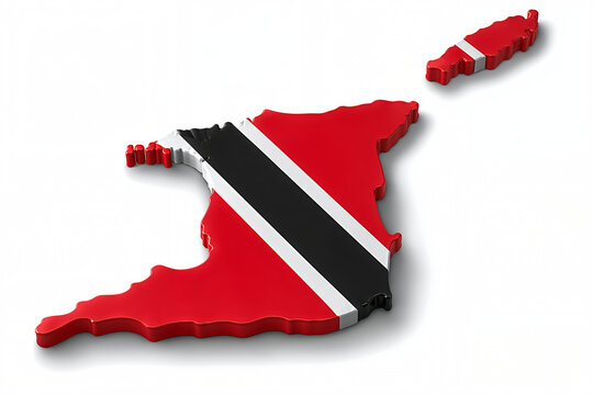 3D Map of Trinidad and Tobago with Official National Flag Isolated on White Background
