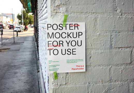Mockup Of Customized Us Letter Poster Taped To Wall