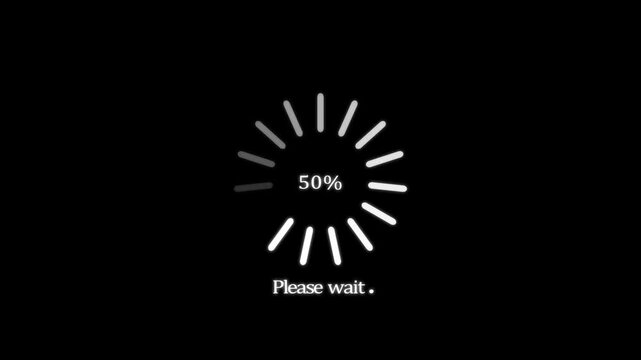 Uploading progress bar, waiting symbol stock video. please wait animated white icon, load circle symbol.Circular please wait, segments arranged in a ring on a black background 4k video.