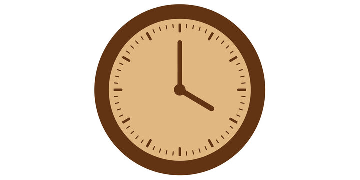 A classic round wall clock with light brown face and dark brown trim, showing time at approximately 4 o'clock.