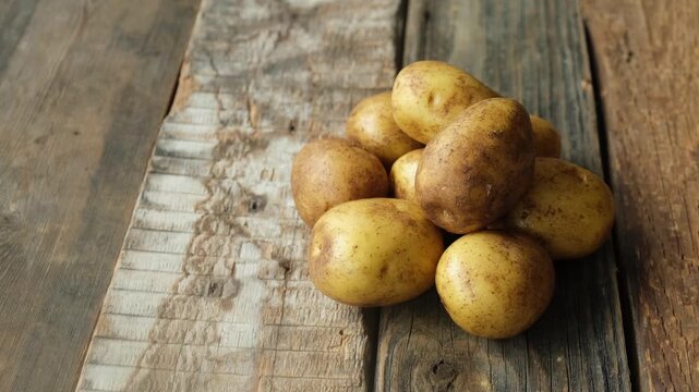 Pile of Fresh Potatoes on a Wooden Background