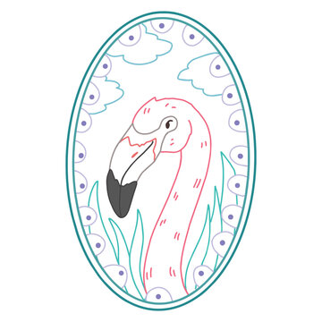 Cute hand drawn animal in vintage frame