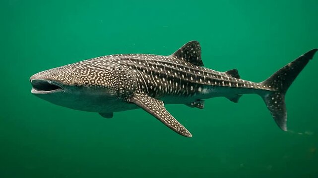 Whale Shark Swimming in Clear Green Ocean Water