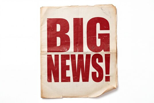 Old vintage paper with the text big news in red bold letters isolated on white background