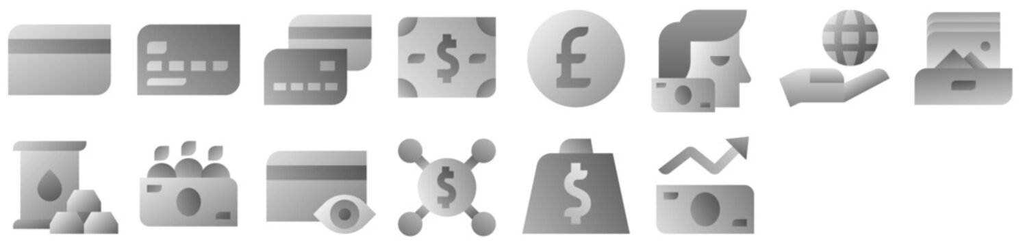 Finance featuring card, money, currency, payment, credit, dollar, financial, banking, economy, debit, transaction, cards. Set of vector icons.