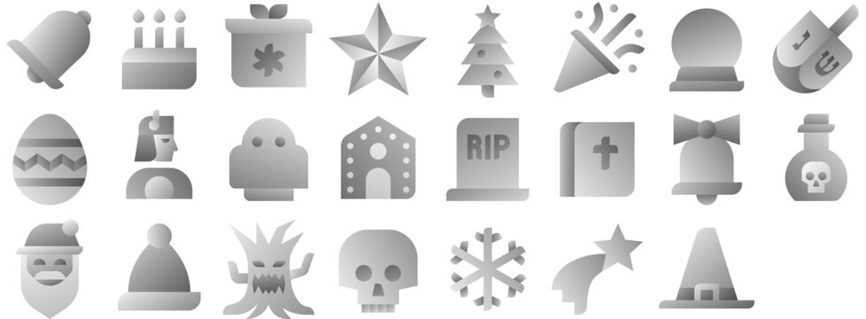 Holidays Icon Set &mdash; christmas, merry xmas, holiday, new year, ghost, decoration, hat, festive, skull, tree, star. Vector icon pack.