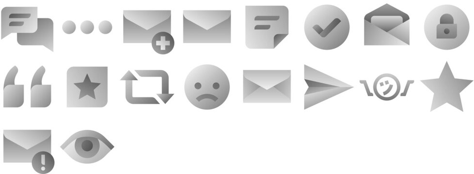 Messaging & Email Icon Pack: emoji, face, star, message, sad, mail, email, emoticon, envelope, link, letter. Set of vector icons.
