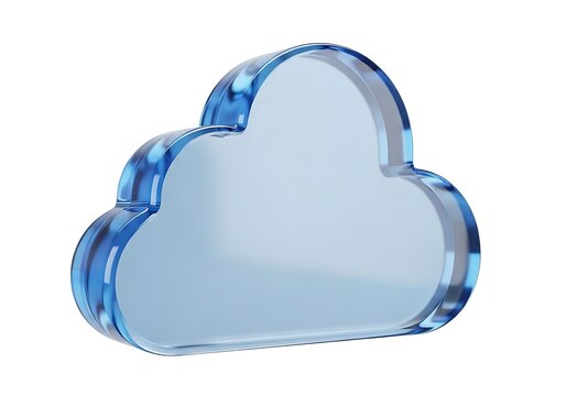 A shiny blue glass cloud icon representing data storage and cloud computing technology concept
