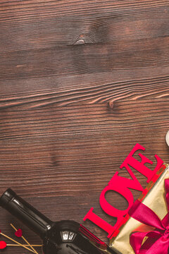 concept Valentine Day love wooden background top view mock up