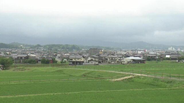 Footage panning from right to left across a residential area in Kyotango City, Kyoto Prefecture.