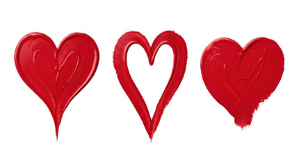 Red paint brush stroke hearts set on transparent background © BTG