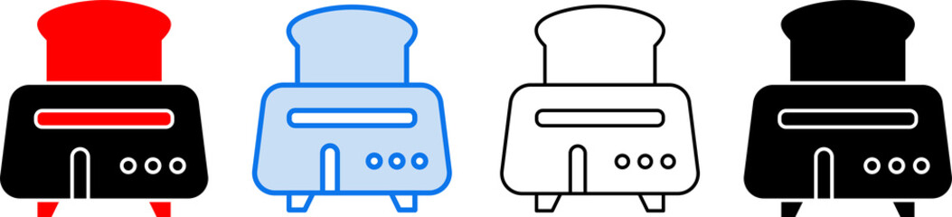 Obraz premium Bread Toaster Icon Set in Filled, Flat, Outline, and Glyph Styles 