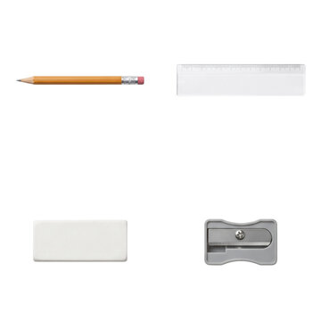 Minimal school stationery set with pencil ruler eraser sharpener
