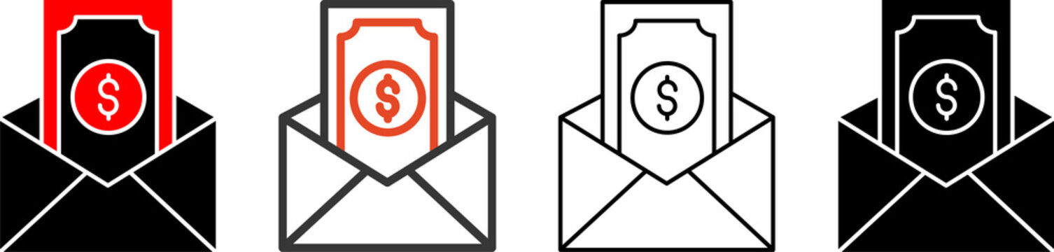 Salary Payment Icon Set in Filled, Outline, Color Outline and Glyph Styles. 