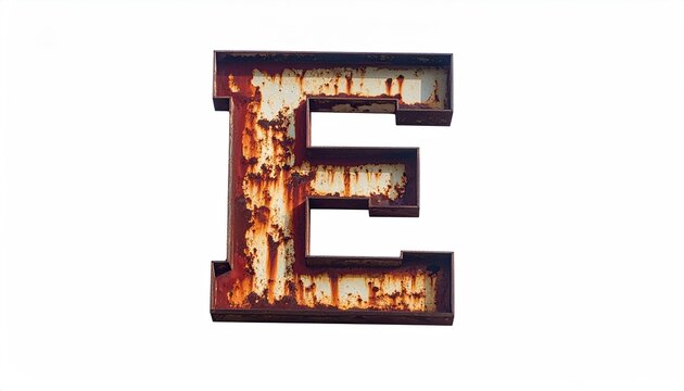 Rusty Large Letter E Sign Isolated on White Background