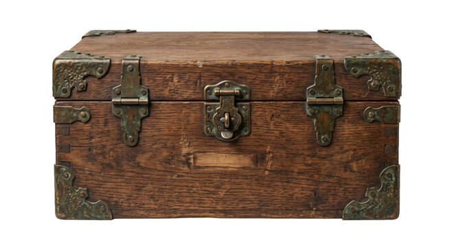 Vintage wooden treasure chest with antique brass latch