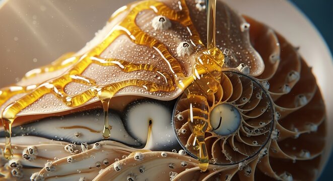 Futuristic Bio Mechanical Golden Nautilus Spiral.