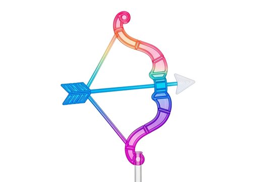 Colorful rainbow gradient bow and arrow icon for archery sports and target games