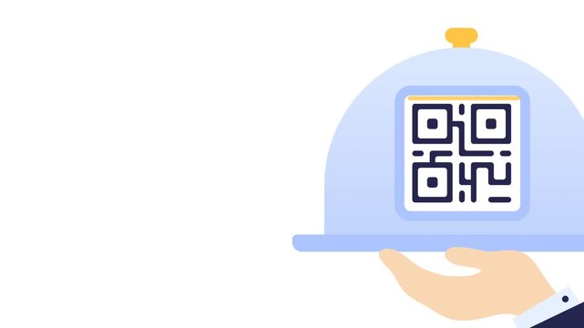 Smart Restaurant Dining QR Code Menu Scan Animation on Food Platter.