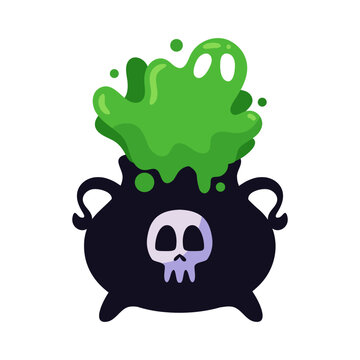Spooky Halloween cauldron brewing mysterious green magic potion, featuring a stylized skull design.